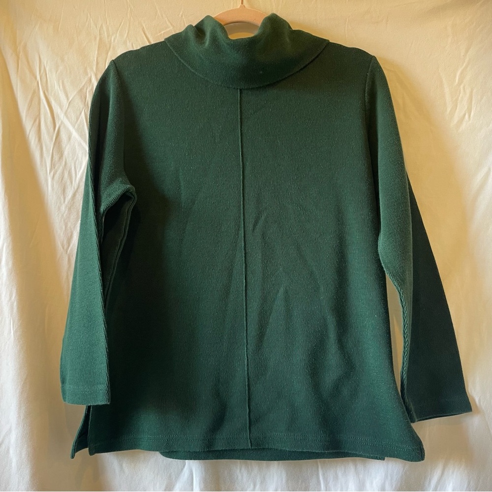 Carolyn Taylor Essentials Green Rib Knit Cowl Neck 3/4 Sleeve Sweater Small